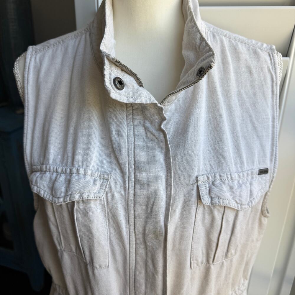 MAX JEANS Beige Oatmeal Linen Blend Cargo Utility Vest Womens Large - Picture 8 of 13
